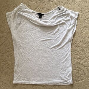 H&M White Drape Neck Short Sleeve Tee